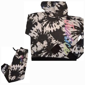 JUSTICE | Black & White Tie-Dye | Girl Small | Hoodie Jogger Set